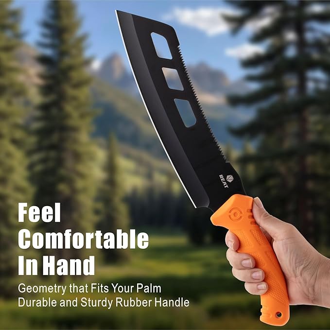 REAT Machete with Saw,16" Heavy Duty Machete with Sheath, Dual-Purpose Gardening Machete Knife for Chopping and Sawing,Ergonomic No-Slip Handle