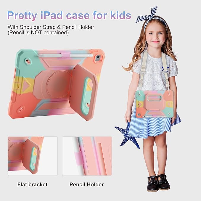 for iPad (A16) 11th Generation Case 11 Inch 2025/ iPad 10th Generation Case 10.9 Inch 2022 with 360 Rotating Grip Magic StandPencil Slot/Key Chain/Carrying Shoulder Strap Cover for iPad 10th Gen