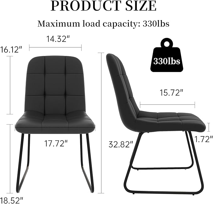 Dining Chairs Set of 4, Modern Kitchen Faux Leather Dining Room Chair for Kitchen Living Dining Room (4 Black)
