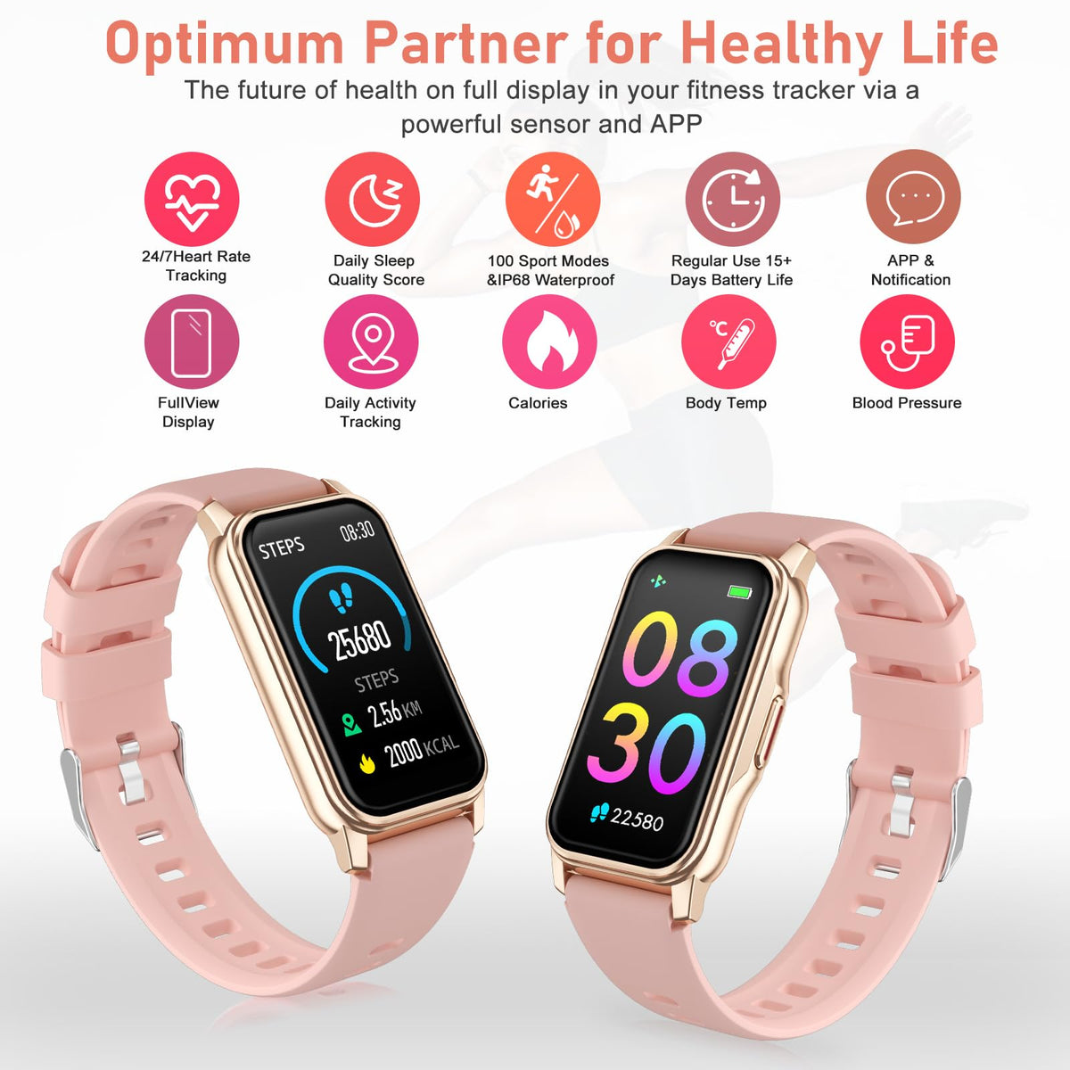 Fitness Tracker with Step Counter/Calories/Stopwatch, Activity Tracker, Health Tracker with Heart Rate Monitor, Sleep Tracker,1.47'' Touch Color Screen, Pedometer Watch for Women Men