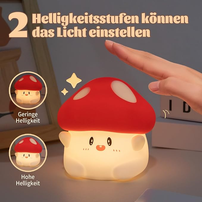 Rytinazzz Hug Mushroom Night Light, 50-Hour Battery & Pat Control, Squishy Lamp for Kids Bedroom, Girls, USB Rechargeable with Timer, Valentines Gifts