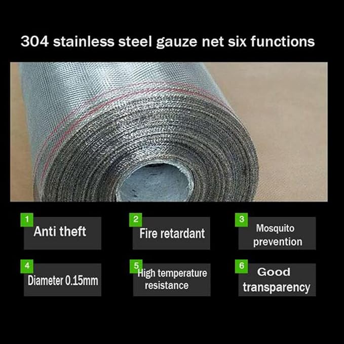 KISKIS 304 Stainless Steel Woven Wire Mesh, Wire Mesh Window Screen Mesh