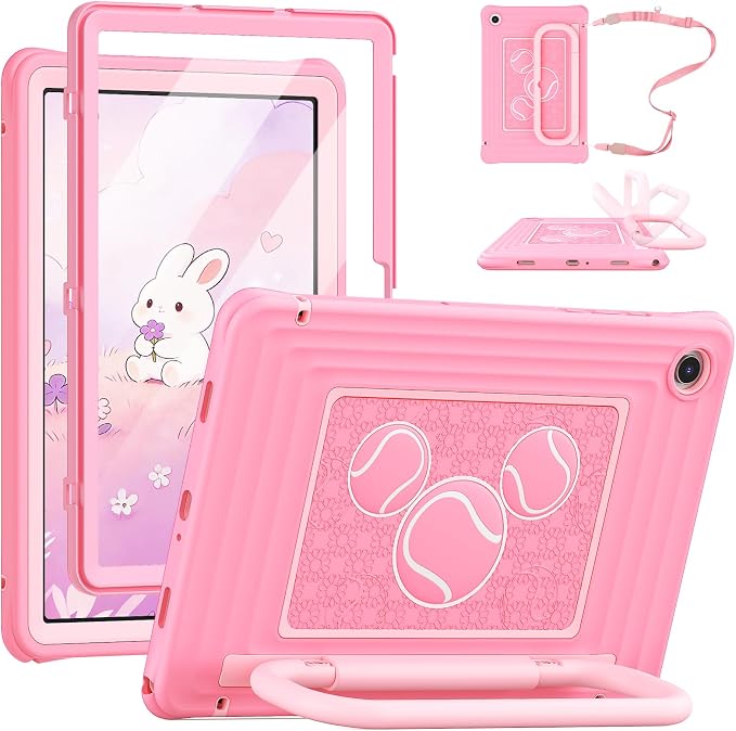 SEYMAC Case for Samsung Galaxy Tab A11+/A9+ Plus 11 for Kids Black | Heavy Duty Shockproof Built-in Screen Protector Rotating Stand Handle and Shoulder Strap