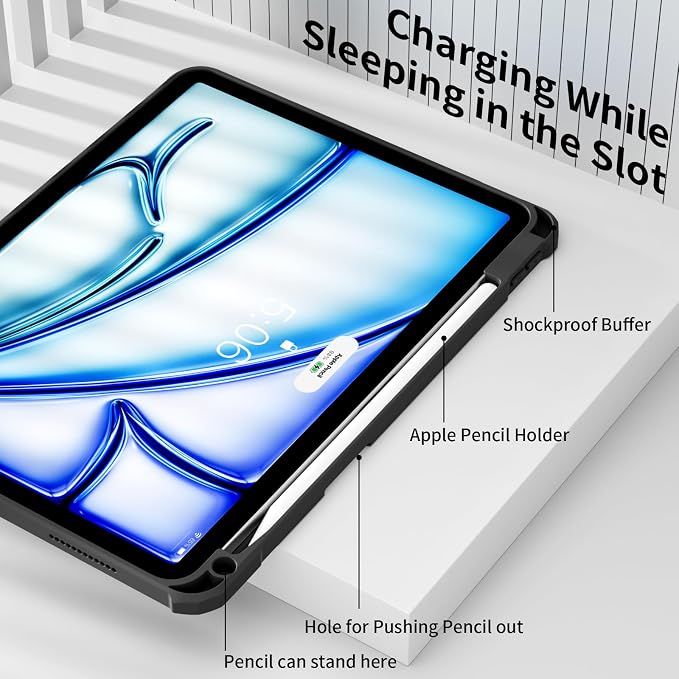 Clear Case for iPad Air 11 Inch M4 2026/M3 2025/M2 2024 Black | for iPad Air 5th/4th Generation 10.9 Inch 2022/2020 Clear Hard Back Tablet Cover with Pencil Holder Slim Auto Wake/Sleep