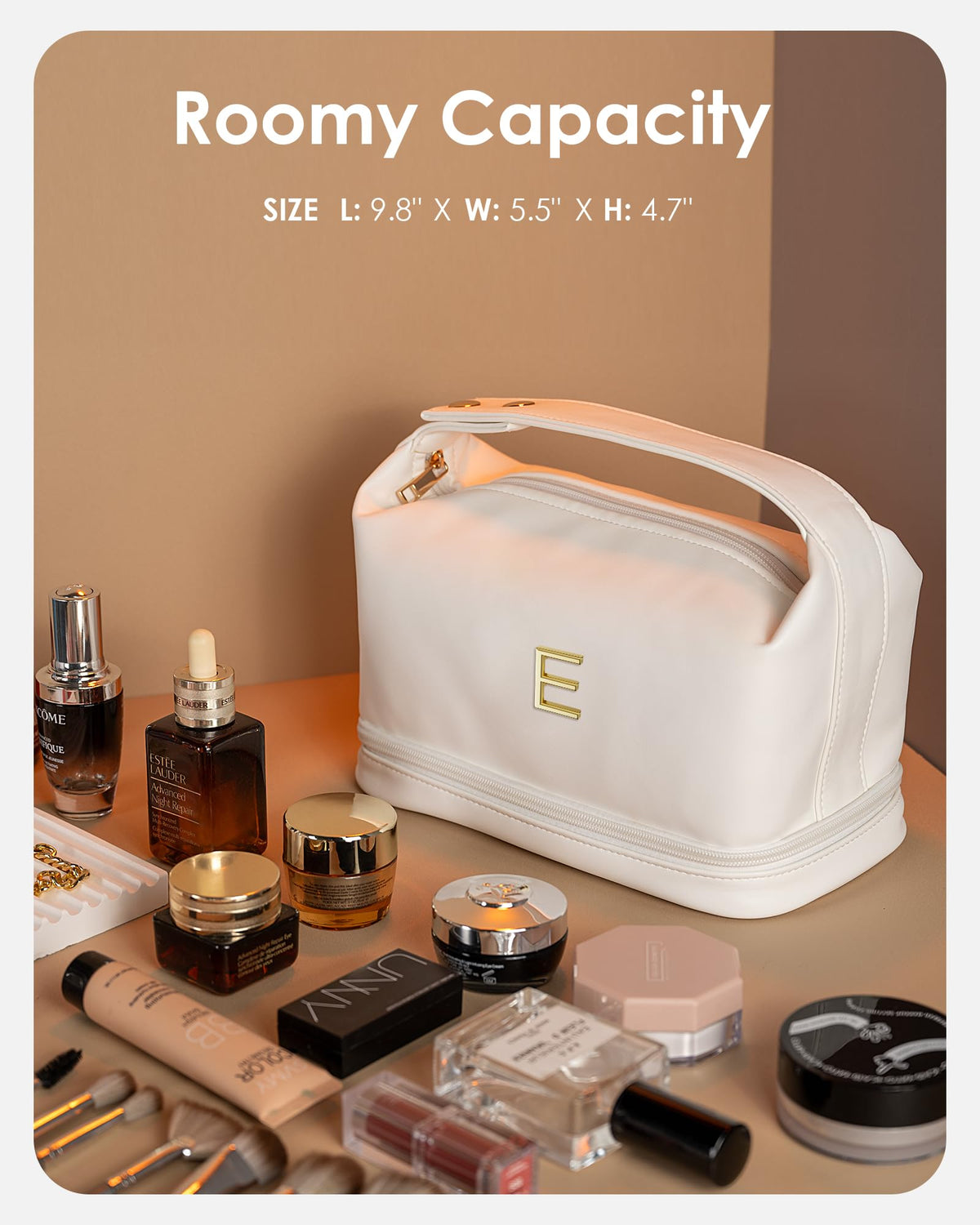 Vogewood Friend Gifts, Personalized Makeup Bags with Handle, Initial