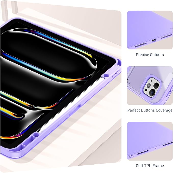 ProCase Clear Back Folio Book Case for iPad Pro 13 M5 / M4 Black | Hard Shell Protective Book Cover Built-In Pencil Holder Layout Convertible Tri-Angle Folio Stand