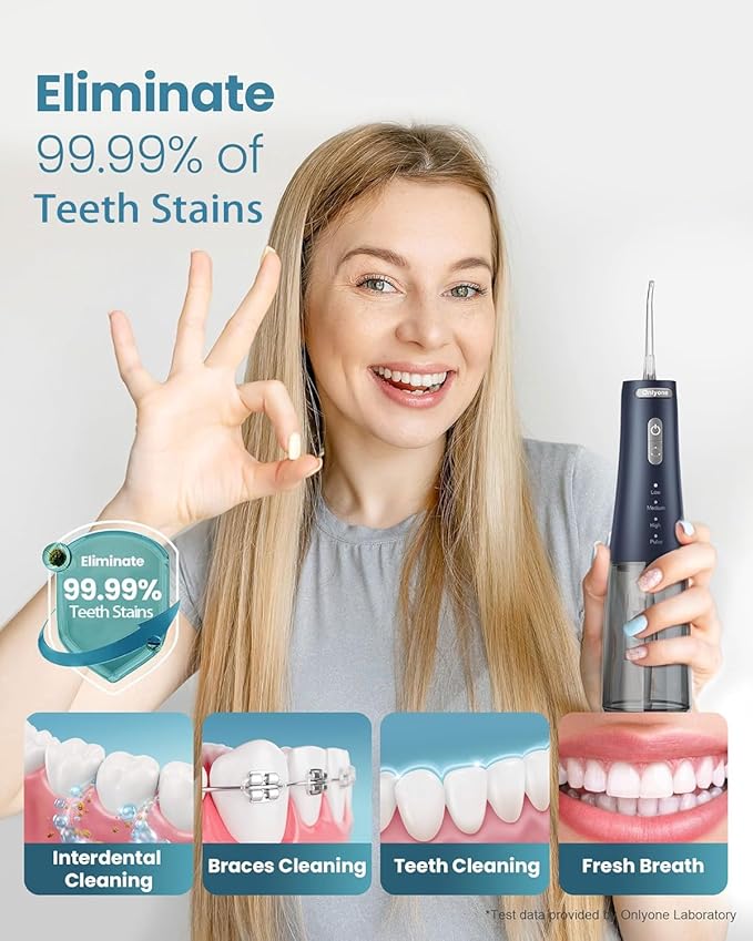 Onlyone Rechargeable Cordless Water Flosser with Adjustable Water Pressure for Daily Oral Care, Power Dental Flosser for Home and Travel Use, Portable Oral Irrigator for Sensitive Gums and Braces Care