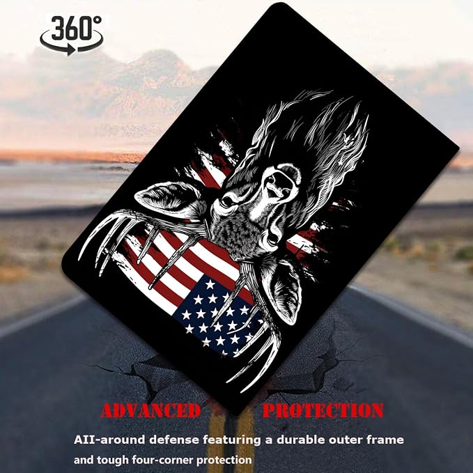 Case for Samsung Galaxy Tab A9 Plus 11 2023 Multi-Viewing Angles with Automatic Sleep/Wake Function for Samsung Galaxy A9+Tablet (SM-X210/X216/X218) American Flag Wolf
