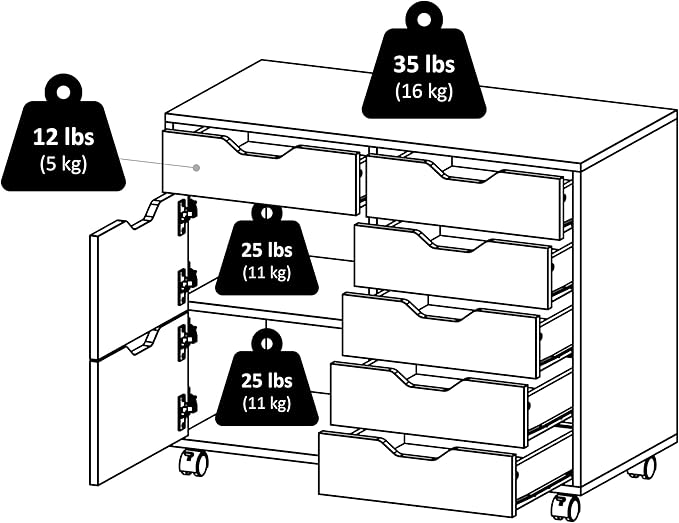 Winsome Halifax Storage Mobile Cabinets, 2 Doors, 6 Drawers, for Home Office, Black