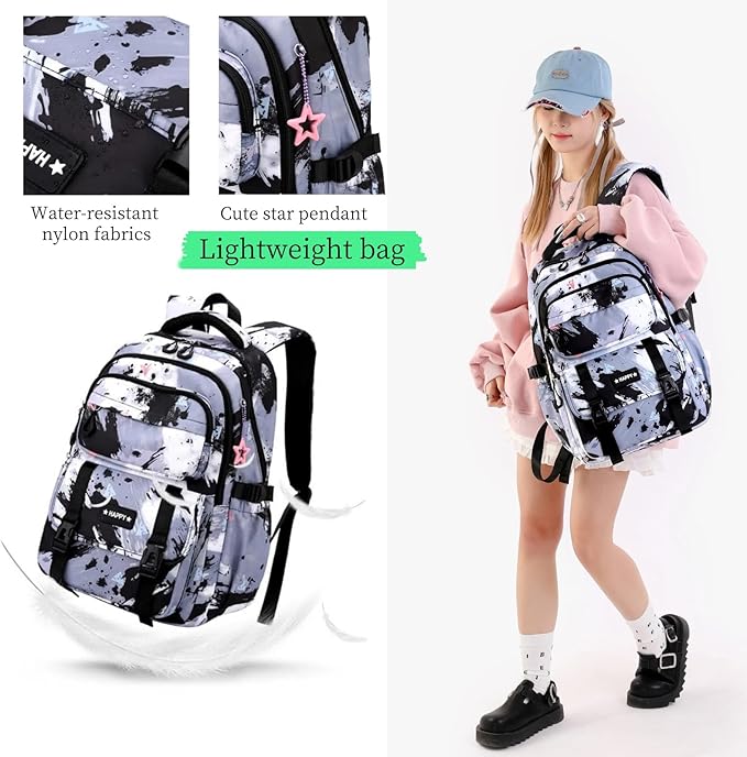 Backpack for Girls Kids Backpacks with Lunch Box Elementary Middle High School Backpacks Students Bookbag Set School Bags for Teens Girls (Black)