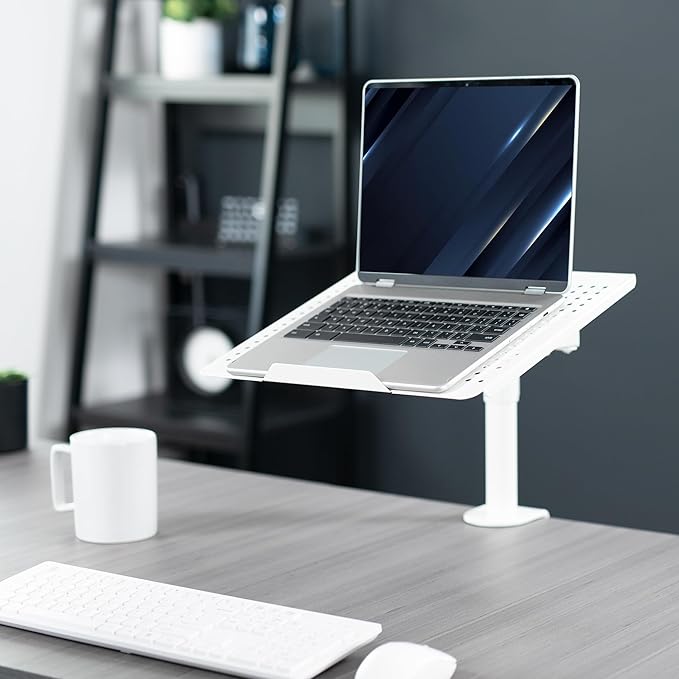 VIVO Single Laptop Notebook Desk Mount Stand, Fully Adjustable Extension with C-clamp, Fits up to 17 inch Laptops, White, STAND-V001LW