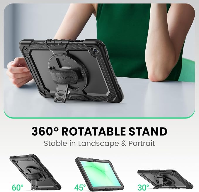 SEYMAC Case for Samsung Galaxy Tab S6 Lite 10.4'' 2024/2022/2020 (SM-P620/P610/P615) Heavy Duty Full-Body Shockproof Protective Case with Screen Protector Rotating Stand Hand/Shoulder Strap Black