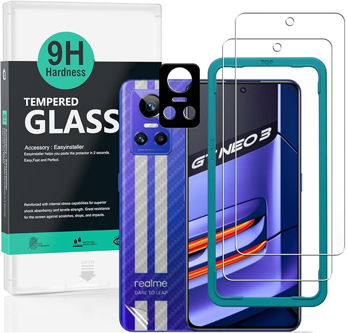 Ibywind for Realme GT Neo 3 5G Screen Protector2 Pack9H Hardness Tempered Glass and Camera Lens Protectorwith Alignment FrameFull CoverageBubble FreeFingerprint UnlockScratch Resistant