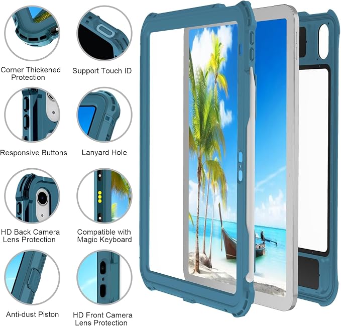 Shellbox Case for iPad Air 4th/5th Generation 2022-2020 Waterproof Dustproof Shockproof Case with 360° Full-Body ProtectionLanyard and Kickstand