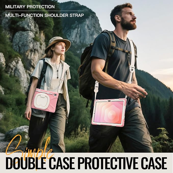 Batianda Heavy Duty Case for Samsung Galaxy Tab S11 2025 11 Inch with 360° Rotating Ring Stand &amp Shoulder Strap Built-in S Pen Holder Shockproof Rugged Multi-Layer Protective Cover Black