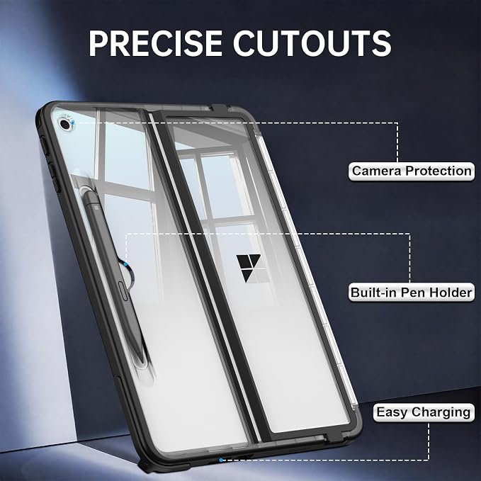 Fintie Rugged Case for Surface Pro 12 Inch 1st Edition 2025 Clear | Multi-Angle Stand Type Cover Compatible HD Clear Shockproof TPU Bumper Hard Shell