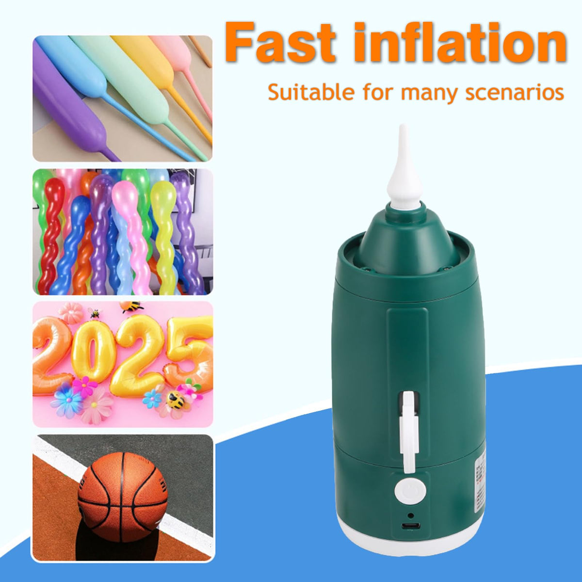 Rechargeable Cordless Portable Electric Balloon Pump - Built-in Battery Air Machine, Dual Modes for Latex/Foil/Balloon/Basketball, Includes Red Mesh Bag, Perfect for Party/Birthday Decor
