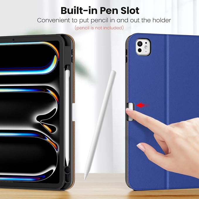 DTTO for iPad Pro 13 Inch Case M5/M4 2025/2024 Magnetic Clasp Multiple Angles Auto Wake/Sleep Premium Leather Business Folio Stand Smart Cover with Pencil Holder for iPad Pro 13 Blue