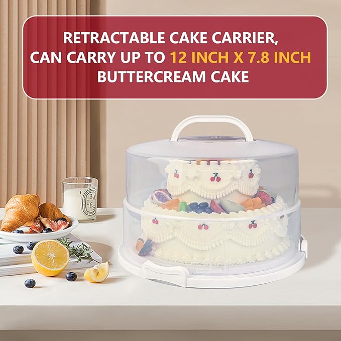 12 Inch Cake carrier Container with Lid and Handles Includes Insulated Bag for Safe Transportation of Buttercream Doesn't Melt Easy for Cakes, Pies and Cupcakes (Red)