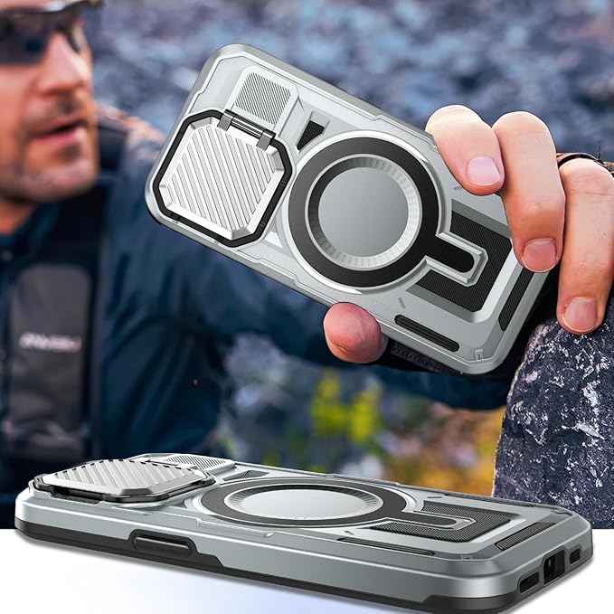 Camera Stand Case for iPhone 14 Pro Max, [Compatible with MagSafe] [Lens Cover] 2024 Version Military Grade Protective Soft Case for iPhone 14 Pro Max 6.7 inch Men Women, Grey