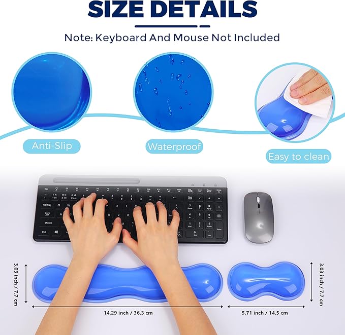 Gel Wrist Rest for Keyboard and Mouse, Wrist Rest for Keyboard, Mouse Wrist Support, Pain Relief, Cool Touch, Non-Skid, Mouse Wrist pad