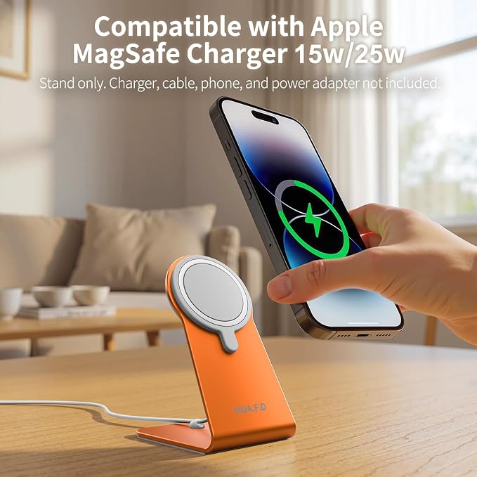 Aluminum Stand Compatible with Apple MagSafe Charger 15W /25W Desktop Charging Dock for iPhone 17/16/15/14/13/12 Portrait and Landscape Viewing Charger Not Included Grey