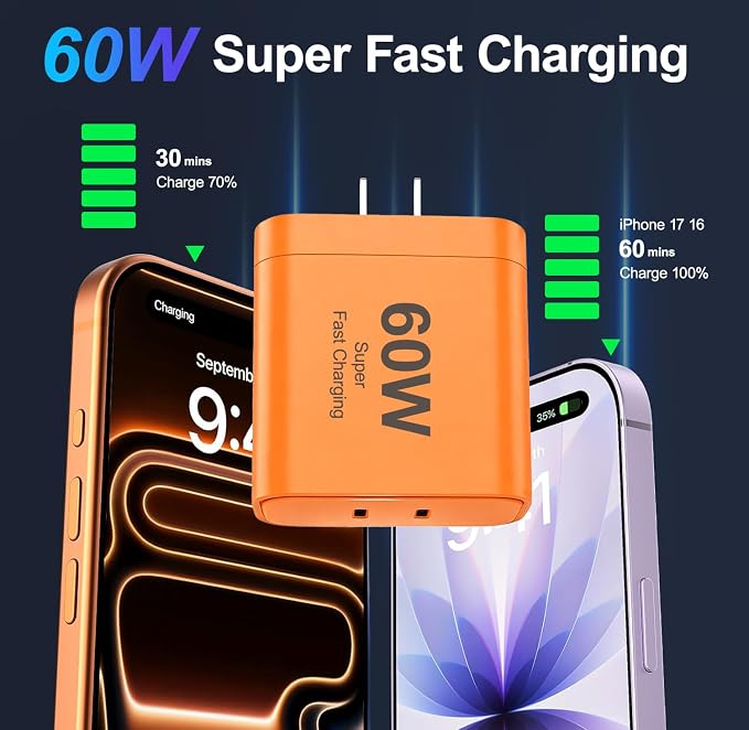 iPhone 17 Charger45W Fast Charging Dual Port USB C Charger Block with 3/6/10/10FT Type C Charging Cable-PD Quick Adapter 3.0 for iPhone 17e/17/17 Pro/17 Pro Max/Air/16/15 Pro Max/PlusiPad (Black)
