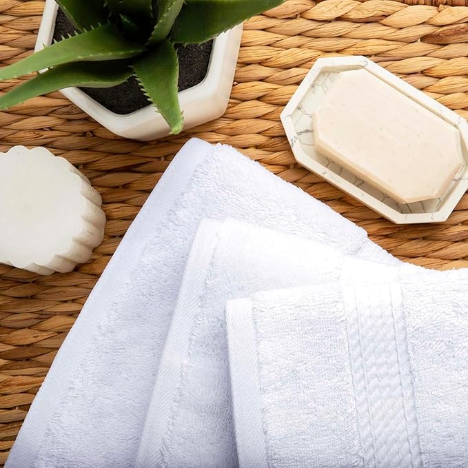 Superior Egyptian Cotton Pile 3 Piece Towel Set, Includes 1 Bath, 1 Hand, 1 Face Towel/Washcloth, Ultra Soft Luxury Towels, Thick Plush Essentials, Guest Bath, Spa, Hotel Bathroom, White