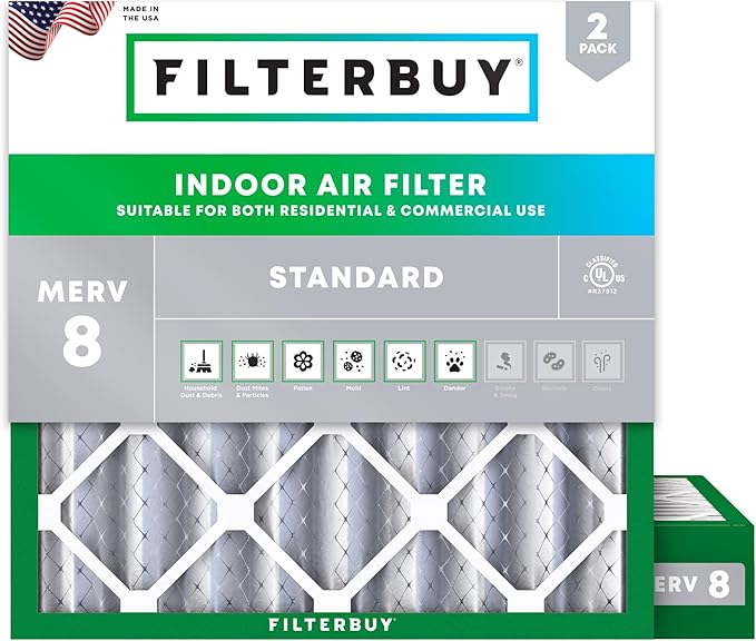 Filterbuy 25x25x4 Air Filter MERV 8 Essential Dust & Allergy Defense,