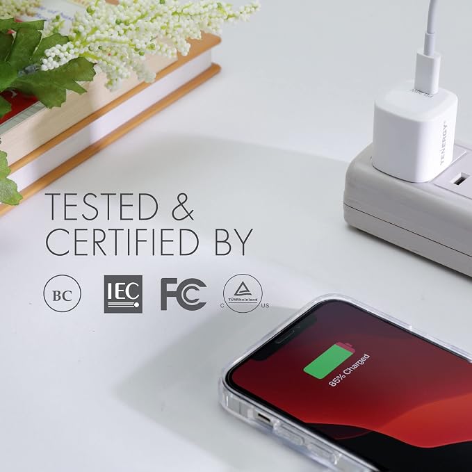Tenergy USB-C Charger with PD 20W 2 Pack Fast Charging iPhone 12/12 Mini / 12 Pro / 12 Pro Max / 11 Galaxy Pixel 4/3 iPad Pro (Cable not Included)
