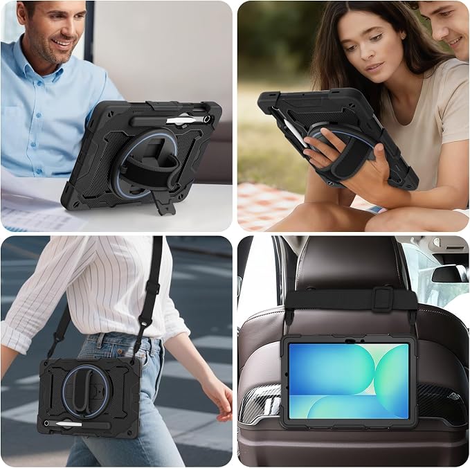 Galaxy Tab S10 Lite/S10 FE/S9 FE 5G/S9 Case 10.9/11 inch | with Screen Protector 360° Rotating Kickstand Hand/Shoulder Strap Heavy Duty Shockproof Cover S Pen Holder Kids Friendly