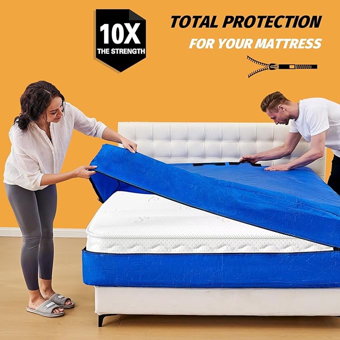 Mattress Bags for Moving, BETU Mattress Protector Waterproof Mattress Cover Queen Size Storage Bags with 8 Heavy-Duty Handles and Zipper for Bed Extra Thick Large Reusable(2 Pack, 82"x62"x15" Blue)