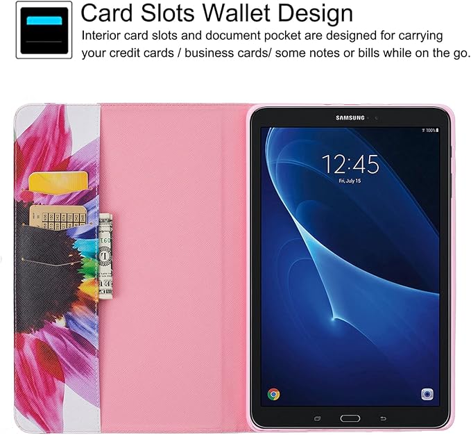 Galaxy Tab A 10.1 with S Pen Case Newshine Slim Folding Stand Case with Card Slots Protective Cover for Samsung Galaxy Tab A 10.1 inch Tablet with S Pen Version (SM-P580/P585) - Almond Flowers