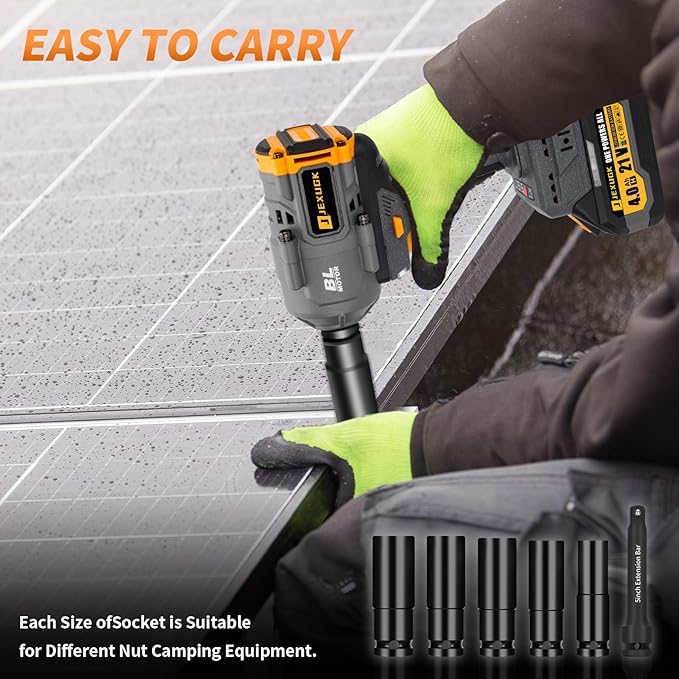 1500Nm Impact Wrench, 1/2" 1107ft-lbs Cordless Impact Gun with 2 x 4.0Ah Battery, 21V High Torque Power Impact Driver with 6 Sockets,Pistola Llave De Impacto for Truck RV Car Heavy Construction