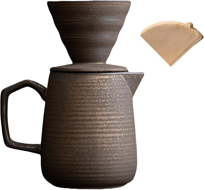 HYAXGM Pour Over Coffee Maker,Ceramic Coffee Maker With 100 pcs Paper Filter，16oz/480ml Pour Over Coffee Dripper (Off White)