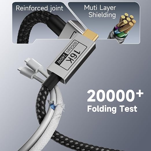 Long USB C Extension Cable 10FT Compatible with Thunderbolt 540Gbps Data &amp 240W Charging 8K@120Hz Video for Display Type C Male to Female Extender for Thunderbolt 4/3 /SSD/USB Hub/Dock
