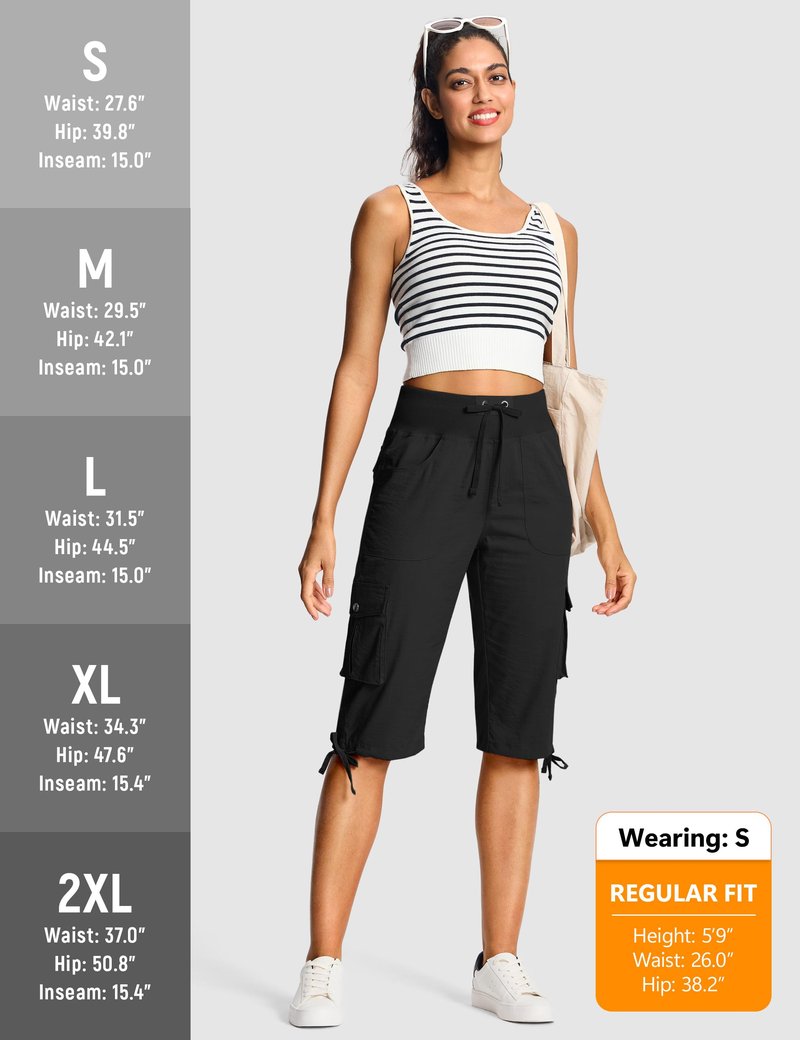 ISEEGZ 15"/ 18" Capri Pants for Women Cargo Hiking Pants Lightweight Women's Capris with 6 Pockets Summer Casual Travel