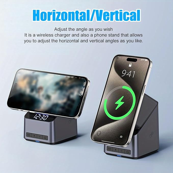180° Rotating Wireless Charger for iPhone 12-16 15W MagSafe Charging Stand with Auto-Align Smart Trickle Mode Overcharge Protection Day/Night Charging Dock