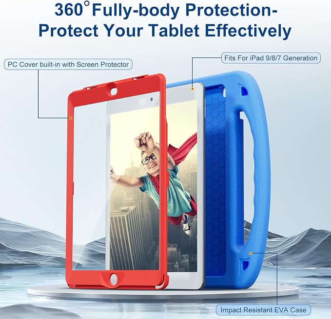 Kids Case for iPad 9th/8th/7th Gen. (10.2-inch 2021/2020/2019) | Shockproof Cover with Built-in Screen Protector and Stand Black
