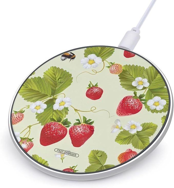 Lovely Strawberry Wireless Charger 10W Portable Fast Wireless Charging Pad Compatible with Phone Slim Charging Station Lightweight Charger Mat Charging Block for Travel Home Office