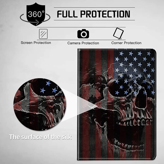 for Kindle Paperwhite 11th Gen 2021 6.8 inch Case - Signature Edition with Adjustable Stand &amp Auto Wake/Sleep - American Flag &amp Skull
