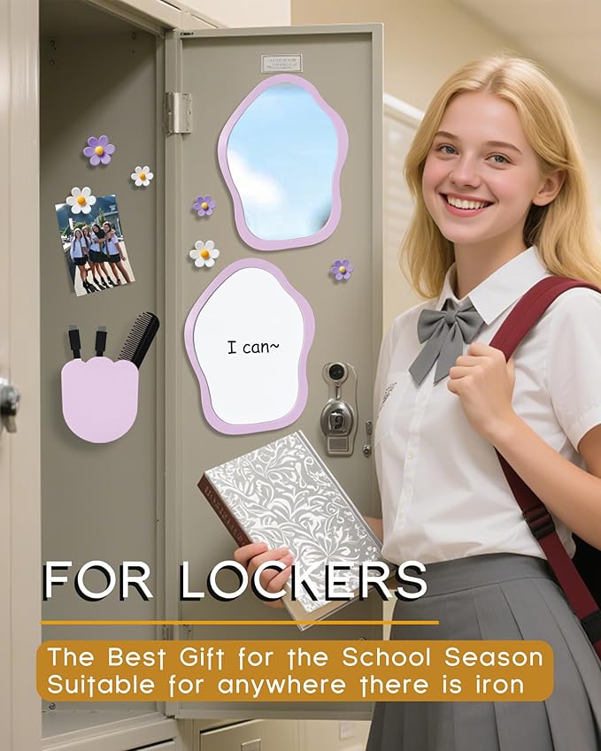 KEYDUACU 12 pcs Girls Locker Accessories, Locker Decorations Including Mirrors, whiteboards, Magnets and organizing Supplies. Ideal for Back-to-School Essentials and The Office (13 pcs-Purple)