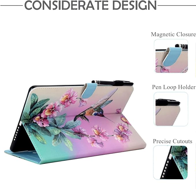Case for Kindle Fire HD 10/10 Plus 13th/11th Generation 2023/2021 | PU Leather Folio Folding Stand Protective Cover for Fire HD 10.1 inch Tablet Auto Sleep Wake Hummingbird