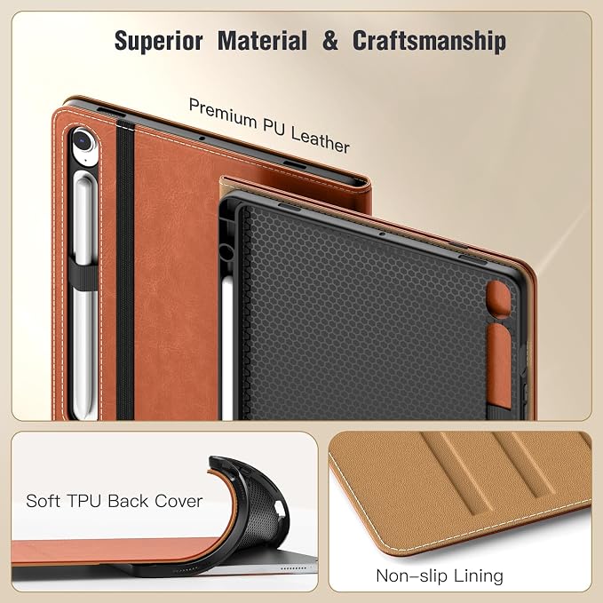 MoKo Case for Samsug Galaxy Tab S10 Lite/ S10 FE/ S9 FE/ S9 10.9/11 Inch | Built-in S Pen Holder Case for Samsung Tablet (2025/2023) PU Leather Hand Strap &amp Front Pocket Blue &amp Brown