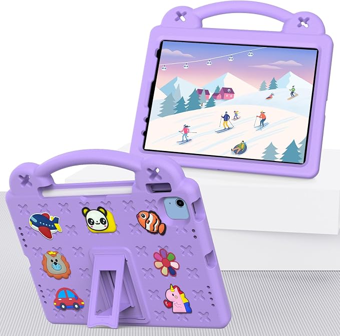 Kids Case for iPad Air 13 (2026/2025/2024) M4/M3/M2 &amp iPad Pro 13 2024 &amp iPad Pro 12.9 Cover 6th/5th/4th/3rd Gen (2022/2021/2020/2018) DIY Figures EVA Rubber Handle Stand Shockproof Bumper