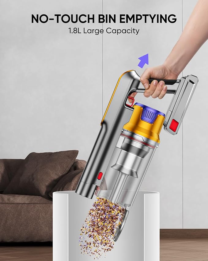 DIFFULL Cordless Vacuum Cleaner, 650W 55KPA 70Mins Vacuum Cleaners for Home, Stick Vacuum with 1.8L Cup, Anti-Tangle, 8-Stage Filter System, Green Light for Pet Hair, Carpet, Floor