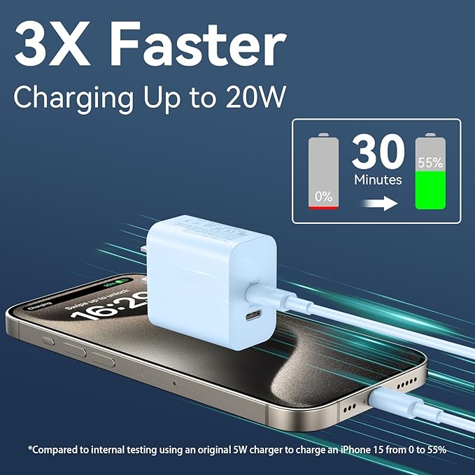 Charger for Phone 17/16/15 Pro Max, 20W Dual Port USB C Fast Charger Block with 10FT Long USB C to C Fast Charging Cord Cable for iPhone 17 16 15 Pro Max/17 16 15 Pro/16 15/16 15 Plus
