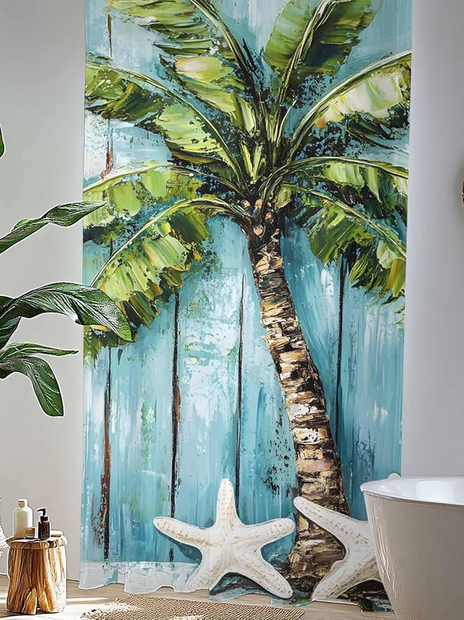 Sheer Curtains 96 Inches Long, Coastal Beach Starfish Semi Sheer Curtains Light