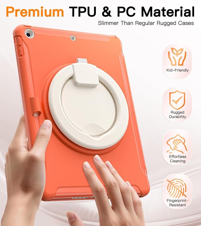 BATYUE Shockproof Case for iPad 9th 8th 7th Gen 10.2 Inch Black | 3in1 PC+TPU Heavy Duty 360° Rotatable Ring Stand for Grip Carry Hang &amp Multi-Angle View Screen Protector Pencil Holder