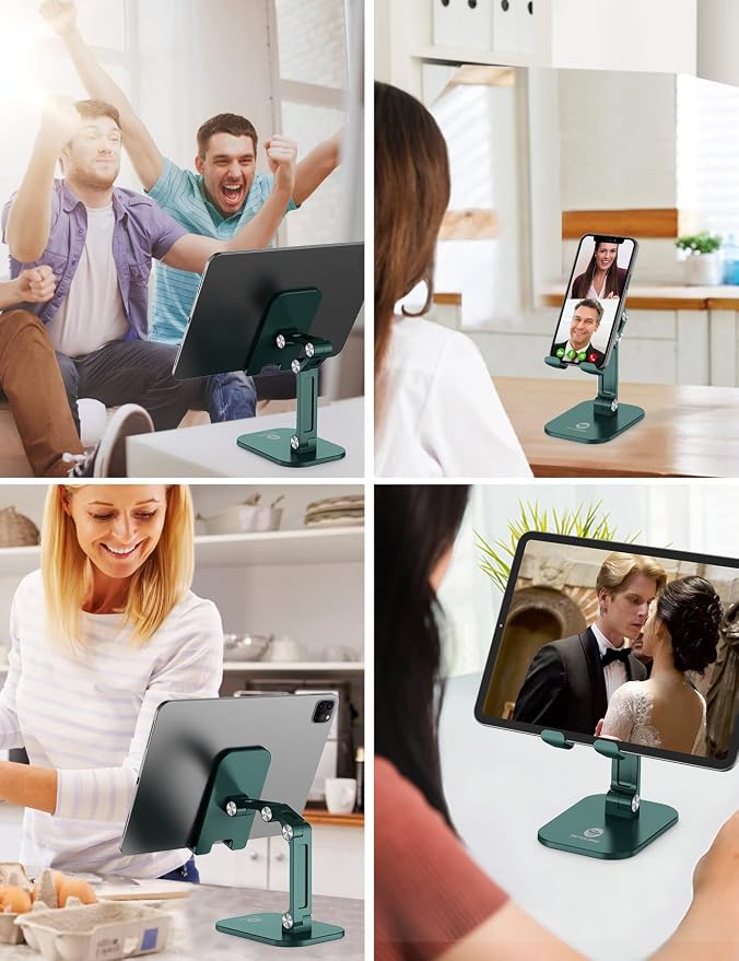 OCYCLONE Phone Stand Adjustable Height and Angle Foldable Cell Phone Stand Holder for Desk Taller iPhone Stand Compatible with 4.7-13 Smartphones iPad Tablet Beige